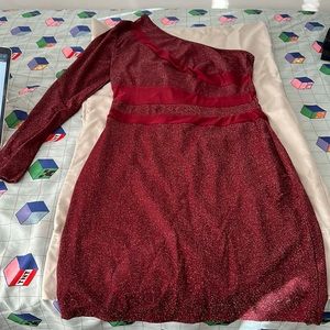 One shoulder contrast mesh bodycon dress